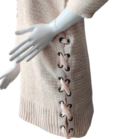 Anthro Free People Heart It Lace Sweater Size Small Knit Pink Long Sleeve V Neck - Picture 4 of 11